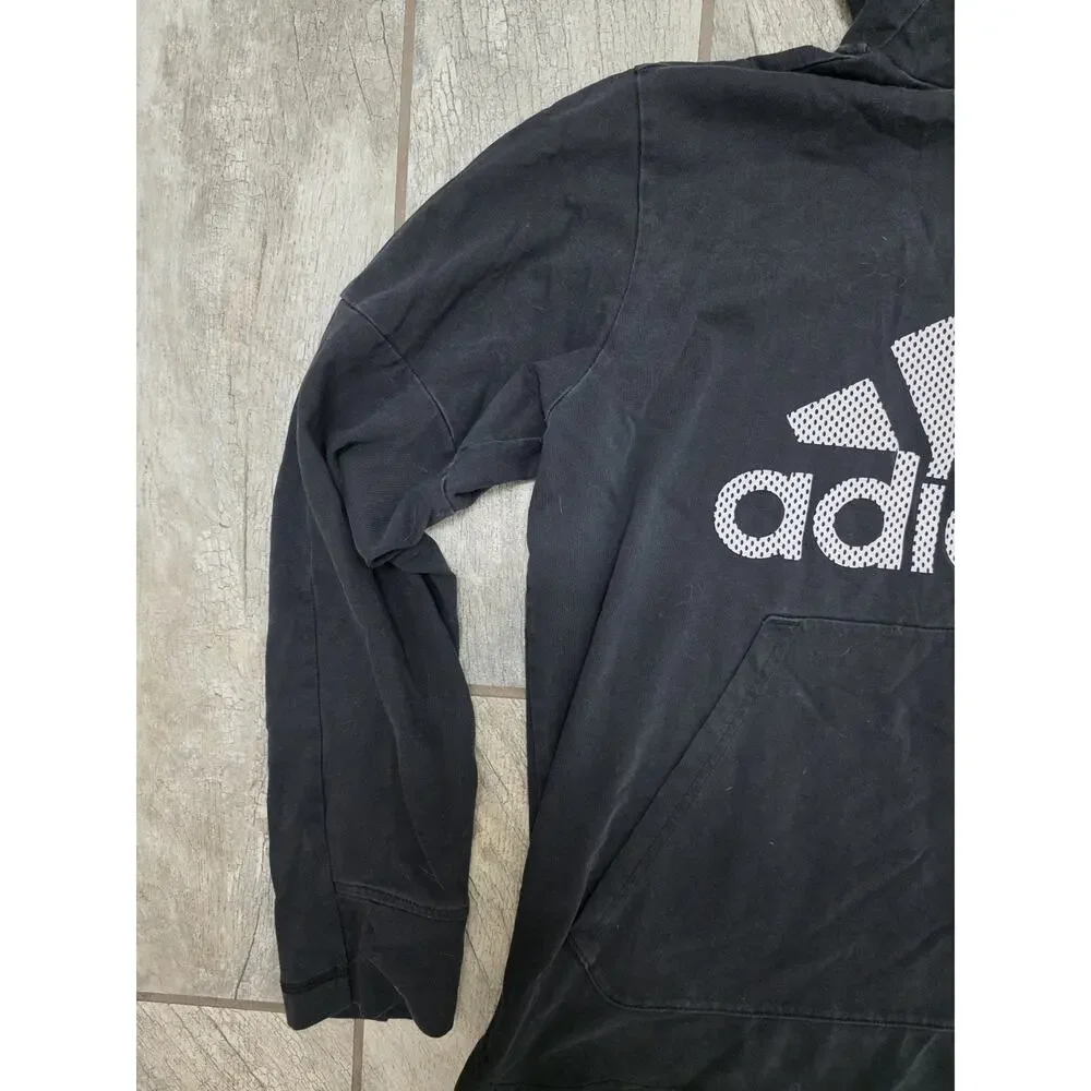Adidas Hoodie Mens Large Black Pullover Big Logo Sweatshirt Pocket Casual